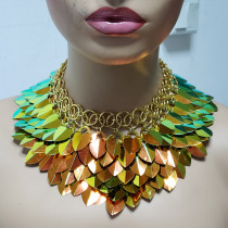 Burning Man Gold Holographic ScaleMaille Gorget Choker Dragonscale Iridescent Necklace Armour Gothic Cosplay