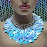 Burning Man Blue Holographic ScaleMaille Gorget Choker Dragonscale Iridescent Necklace Armour Gothic Cosplay