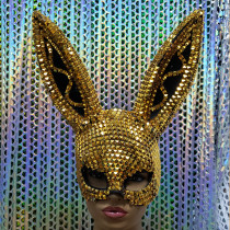 Holographic Burning Man Studded Bunny Couture Face Mask Dancer Costume Festival Rave Outfits Gear Halloween Masquerade