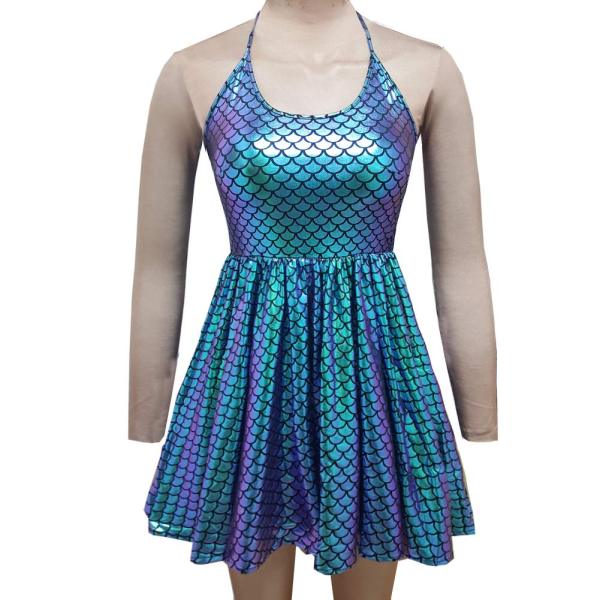 Summer Musical Festival Rave Clothes Holographic Iridescent Mermaid Scale Wrap Circle Skater Dress