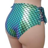 Sexy Summer Women Holographic Iridescent Mermaid Rave Hight Waisted Laced Up Shorts Bottoms