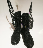 Black Glitter Butterfly Wings Metamorphic Boots