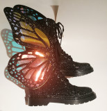 Black Glitter Butterfly Wings Metamorphic Boots