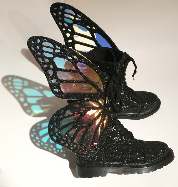 US$ 115.00 - Black Glitter Butterfly Wings Metamorphic Boots - www ...