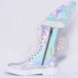 Holographic Butterfly Wings Metamorphic Fur Boots