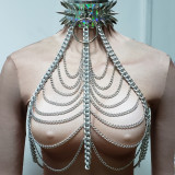 Burning Man Festival Clothes Holographic Spike Choker Chain Outfits