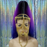 Burning Man Rave Festival Gold Spike Fringe Chain Mask Headpiece Head Dress