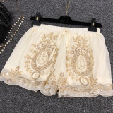 Gypsy Bohemia Style Pearl Lace Beaded Embroidery Rave Booty Shorts Bottoms Outfits