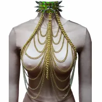 Burning Man Festival Clothes Holographic Spike Choker Gold Chain Outfits