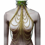 Burning Man Festival Clothes Holographic Spike Choker Gold Chain Outfits