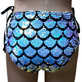 Sexy Summer Women Holographic Iridescent Mermaid Sequin Rave Hight Waisted Laced Up Shorts Bottoms