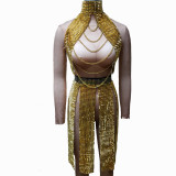Gold Summer Musical Festival Rave Spike Outtfits Gear Clothes Drag Queen Costumes Singer Stage Dance
