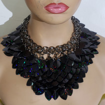Burning Man Black Holographic Glitter ScaleMaille Gorget Choker Dragonscale Iridescent Necklace Armour Gothic Cosplay