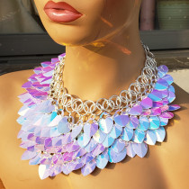 Burning Man Blue Holographic ScaleMaille Gorget Choker Dragonscale Iridescent Necklace Armour Gothic Cosplay