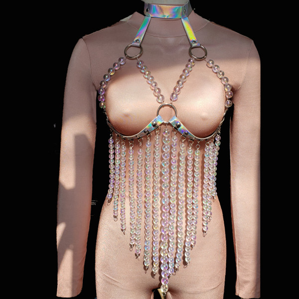 Burning Man Festival Clothes Holographic Bead Fringe Top Outfits