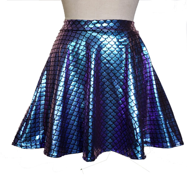 Rave Bottoms Outfits Iridescent Green Mermaid Party Supplies Holographic High Waisted Flare Skater Skirt