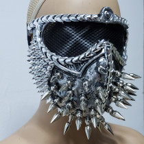 Burning Man Rave Costumes Streampunk Halloween Silver Studded Skull Mask Cosplay Festival Clothes Outfits
