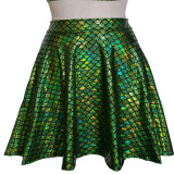 Summer Women Rave Festival Holographic Iridescent Green Mermaid Scale Top Skirt Cosplay