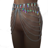 Burning Man Festival Rave EDC Holographic GLass Stone Crystal Chain Skirt Bottoms