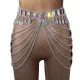 Burning Man Festival Rave EDC Holographic GLass Stone Crystal Chain Skirt Bottoms
