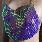 Burning Man Rave Festival Clothes Sexy Holographic Iridescent Halter Scales Sequin Crop Top Women Beach Backless Nightclub Party High Quality Boho Handcrafted Tops