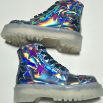 Rave Bamboo Holographic Star Combat Boots
