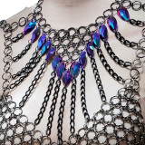 Burning Man Rave Festival Clothes Sexy Holographic Iridescent Halter ScaleMaille Fringe Crop Top Women Boho Handcrafted Tops