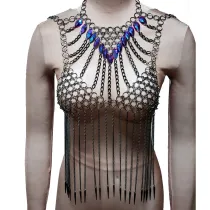 Burning Man Rave Festival Clothes Sexy Holographic Iridescent Halter ScaleMaille Fringe Crop Top Women Boho Handcrafted Tops