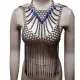 Burning Man Rave Festival Clothes Sexy Holographic Iridescent Halter ScaleMaille Fringe Crop Top Women Boho Handcrafted Tops