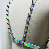 burning man rave festival outfits Spike Holographic Bondage top Bodychain
