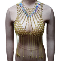 Burning Man Rave Festival Clothes Sexy Holographic Iridescent Halter ScaleMaille Fringe Crop Top Women Boho Handcrafted Tops
