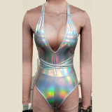 Burning Man Rave Festival Clothes Holographic Rainbow Drap Bodysuit Women Oufits