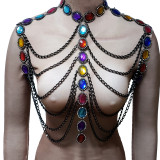 Sexy Summer Sexy Women Colorful Jewelry Rave Top Outfits Rhinestone EDC Wear Burning Man Wear Body Chain