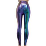 Rave Festival Clothings Iridescent Green Holographic Alien High Waist Pant Yoga Pants Leggings