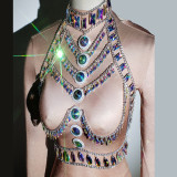 Carnival Costume Outfits Holographic Iridescent Chain Halter Top, Body Jewelry Chain,Rave Outfits Clothes festival Wear Clothing,Burning Man Outfits