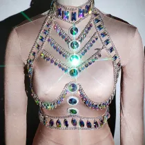 Carnival Costume Outfits Holographic Iridescent Chain Halter Top, Body Jewelry Chain,Rave Outfits Clothes festival Wear Clothing,Burning Man Outfits