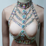 Carnival Costume Outfits Holographic Iridescent Chain Halter Top, Body Jewelry Chain,Rave Outfits Clothes festival Wear Clothing,Burning Man Outfits