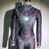 Sparkly Crystal Rhinestones Bodysuit Diamond Jumpsuit Stage Dance Wear Costumes For Singers Women Sexy Drag Queen Party Costumes
