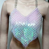 Handmade Burning Man Rave Holographic Iridescent Scalemaille armour Crop Top Outfits Mermaid Costume Cosplay
