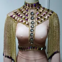 Carnival Costume Outfits Holographic Iridescent Jewelry Body Chain Top,Fringe Cape Shoulder Piece,Rave Outfits Clothes festival Wear Clothing,Burning Man Outfits