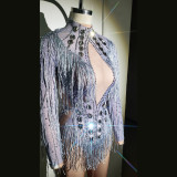 Burning Man Rhinestone Fringe Bodysuit Carnival Jumpsuit Performance Latin Dance Stage Show Outfits Drag Queen Costumes