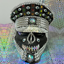 Burning Man Festival Skull Mask Hat officer Hat Military Captains Rave Bespoke Hat Costumes Gypsy Headpiece Headwear