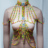 Rainbow Candy Body Chain Top Burning Man Rave Festival Clothes Women Boho Body Shoulder Jewelry