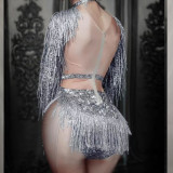 Burning Man Rhinestone Fringe Bodysuit Carnival Jumpsuit Performance Latin Dance Stage Show Outfits Drag Queen Costumes