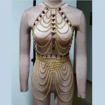 Burning Man Rave Festival Clothes  Holographic Iridescent ScaleMaille Boho Body Chain Jewelry Outfits