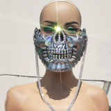 Burning Man Rave Costumes ,Streampunk Mask,Halloween Silver Studded Skull Mask, Cosplay Festival Clothes Outfits