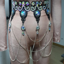 Burning Man Festival Rave EDC Holographic Rhinestone Body Chain Jewelry Skirt Bottoms