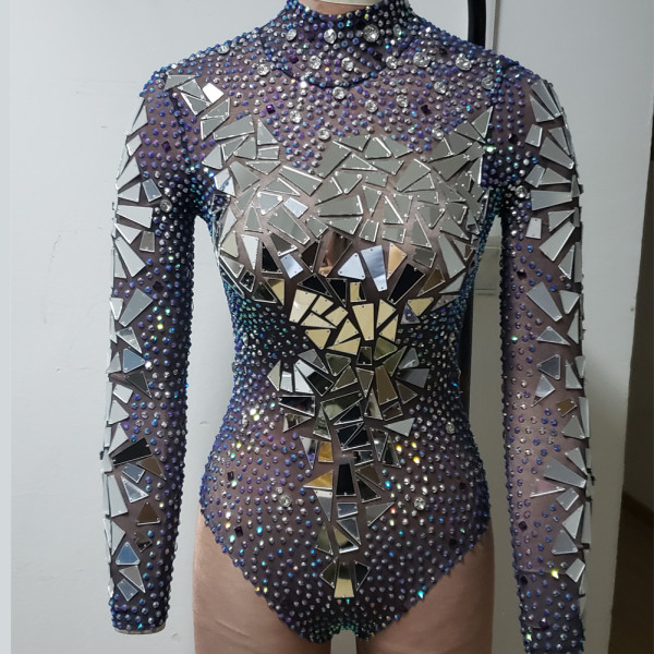 Drag Queen Costumes Rhinestone Mirror Burning Man Festival Bodysuit Jumpsuit Red Carpet Performance Party Celebrity