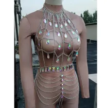 Rainbow Body Chain,Rave Bodysuit,Body Jewelry,Crystal Chain Bodysuit, Rave Clothing, festival wear, club wear,Burning Man Carnival Costumes 