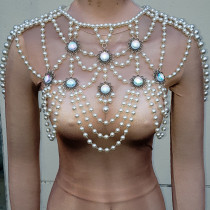 Pearl Top,Mermaid Costume,Pearl Shoulder Piece,Pearl Body Chain,Carnival Costume, Festival Outfit ,Rave Top Clothing,Burning Man Outfits 